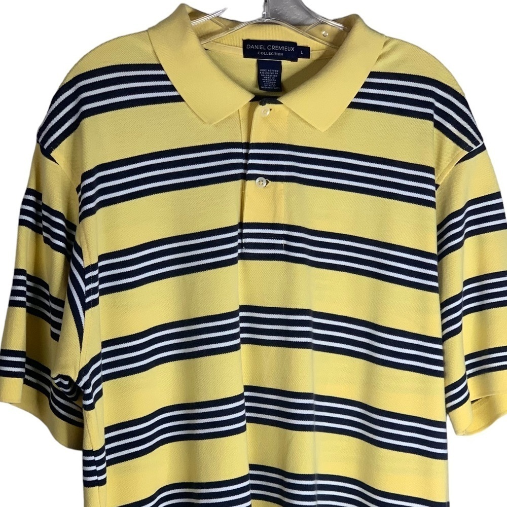 Daniel Cremieux Yellow with Navy Stripes Polo Shirt Mens Size Large